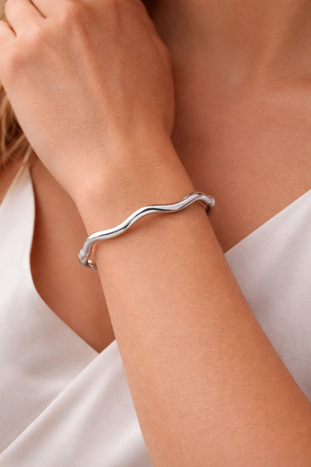 Bracelete Ondas Ródio Branco