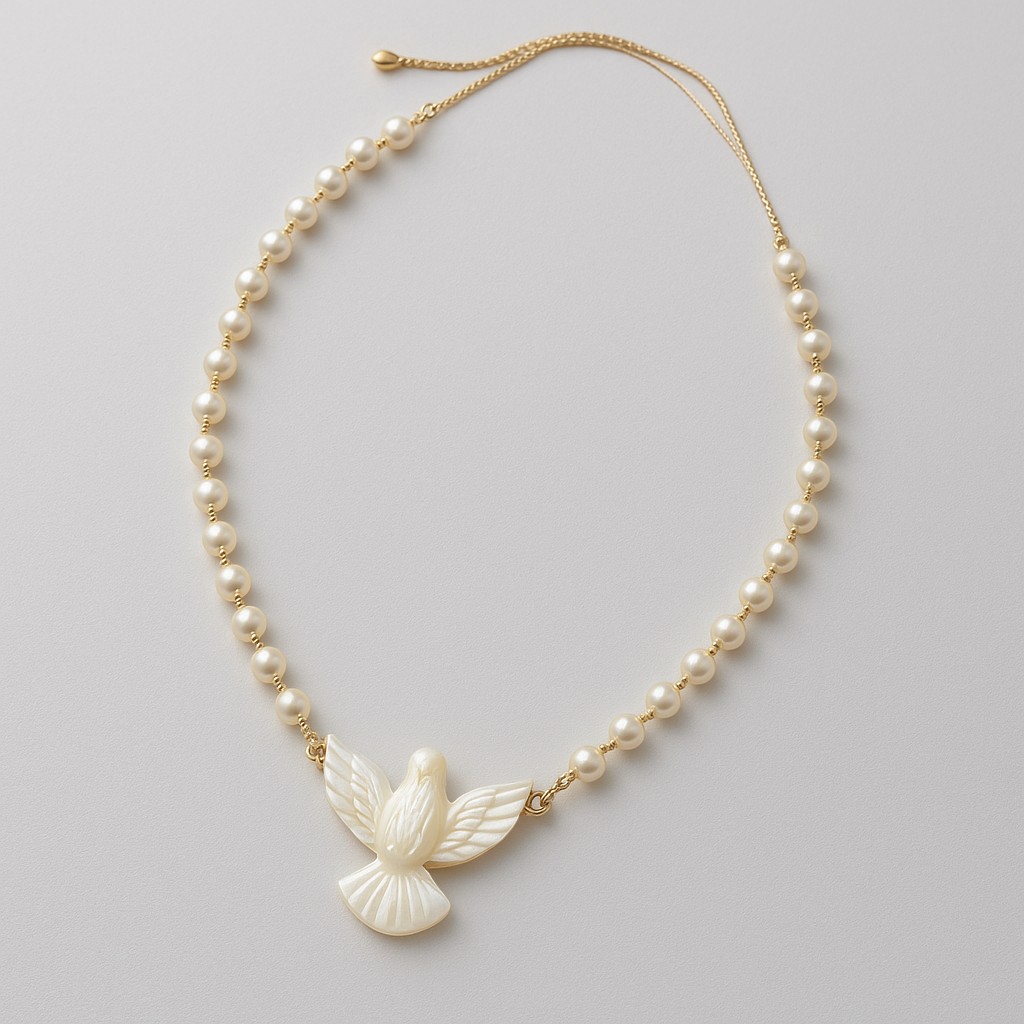 Gargantilha Pérolas com Pingente Espírito Santo em Madrepérola