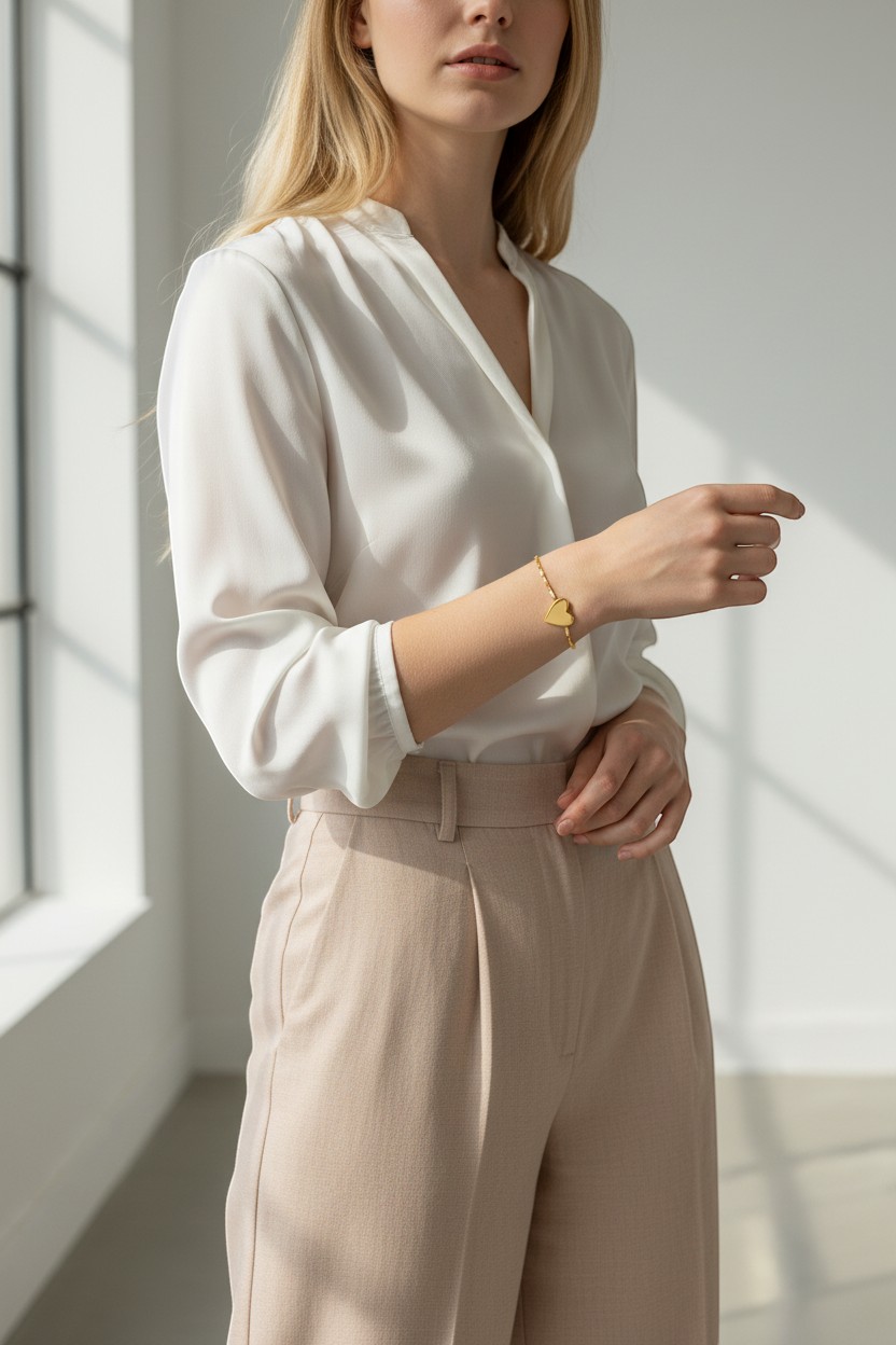 Pulseira Mini Baguetes com Coração Dourado