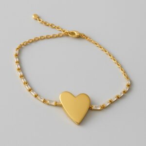 Pulseira Mini Baguetes com Coração Banhada a ouro 18k