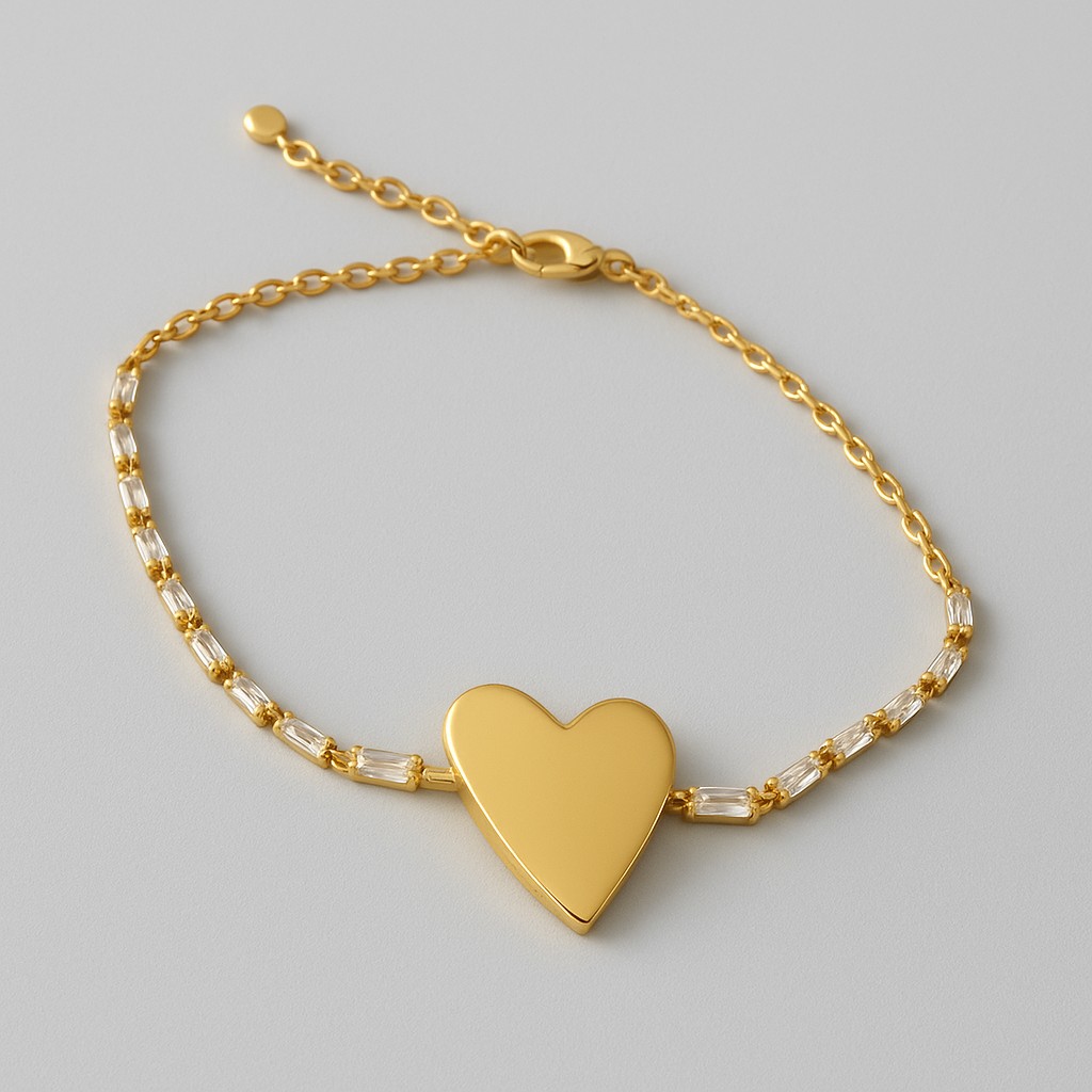 Pulseira Mini Baguetes com Coração Banhada a ouro 18k