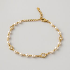 Pulseira Mini Pérolas com Pontos de Luz Dourada