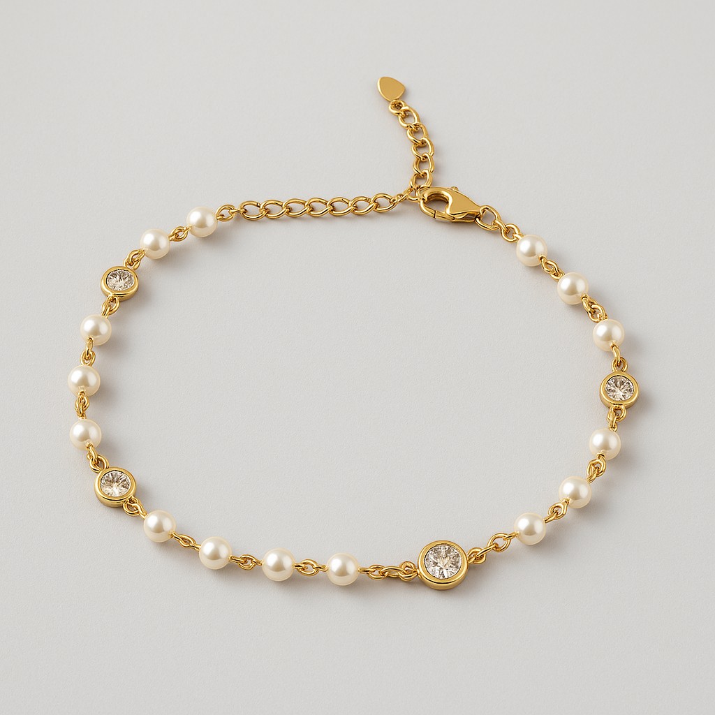 Pulseira Mini Pérolas com Pontos de Luz Dourada