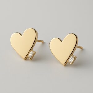 Brinco Coração com Mini Baguete Dourado
