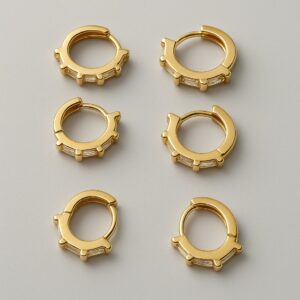 Brinco Trio de Argolas Cravejadas Baguete Dourado