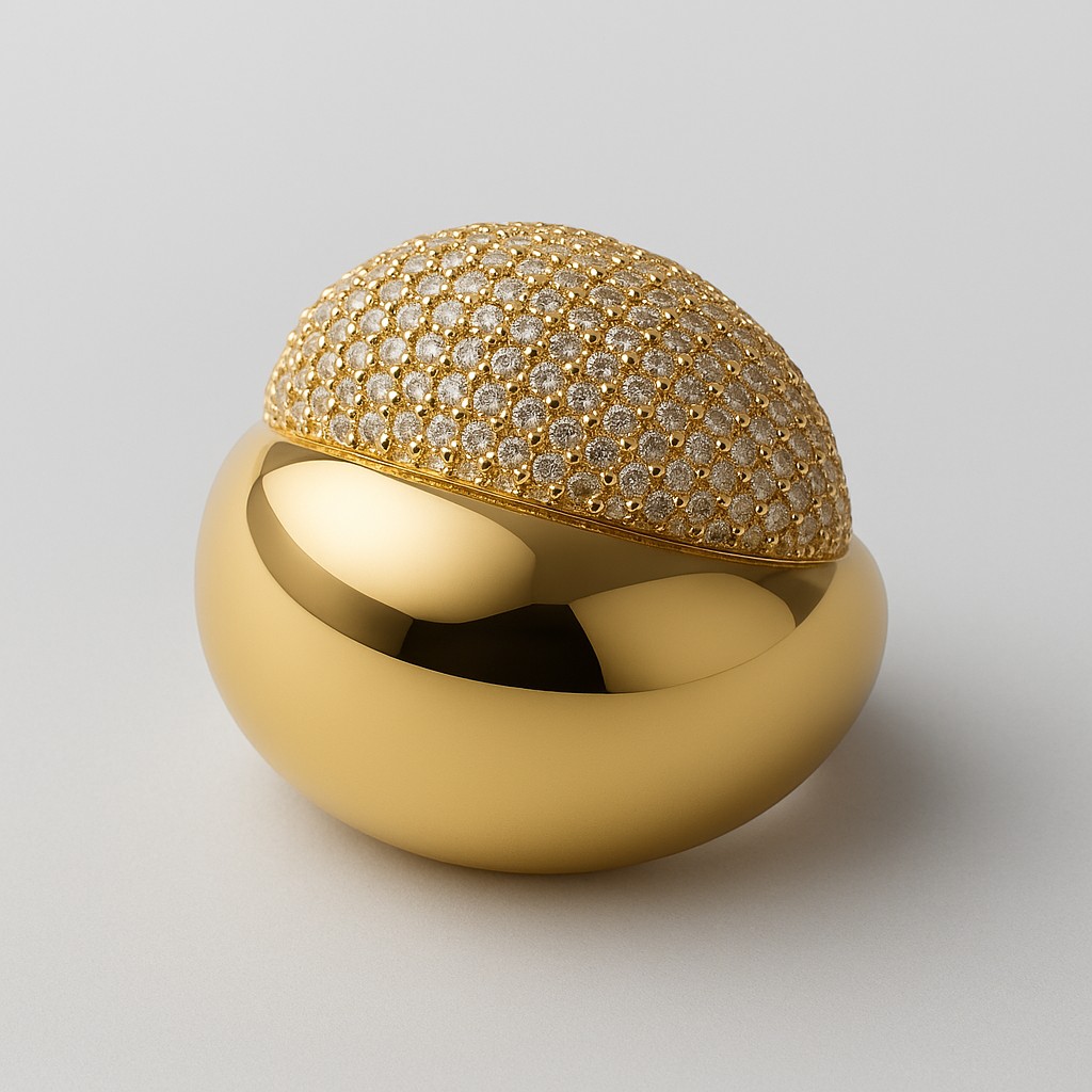 Anel Dourado Arredondado com Zircônias Cravejadas