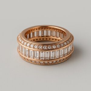 Anel Dourado com Zircônias Baguete Cravejadas