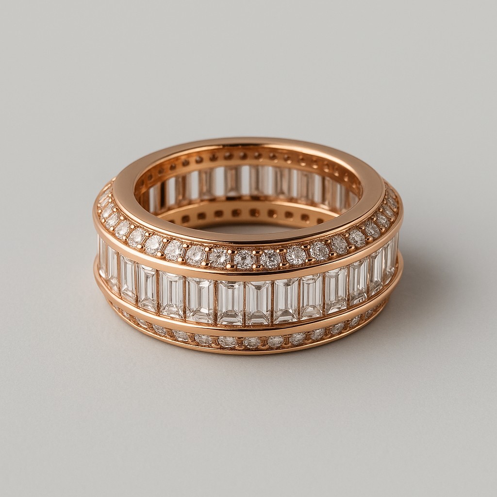 Anel Dourado com Zircônias Baguete Cravejadas