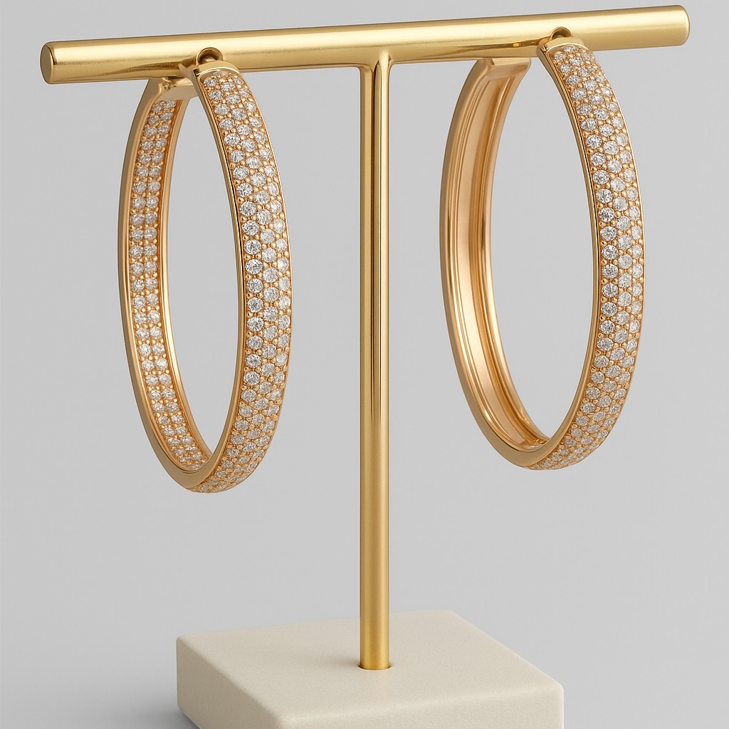 Brinco Argola Oval com Frente Cravejada em Zircônias