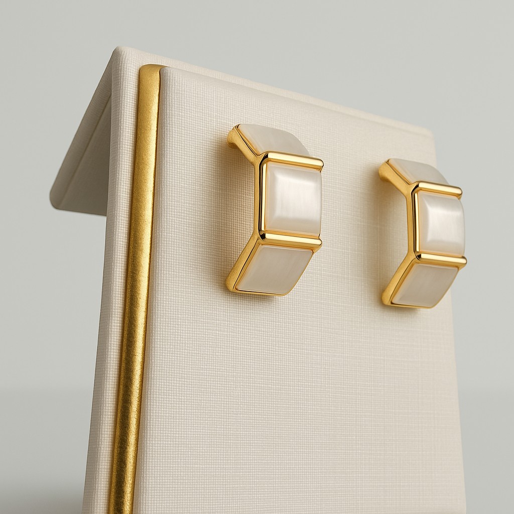 Brinco Meia Argola com Pedra Natural Olho de Gato