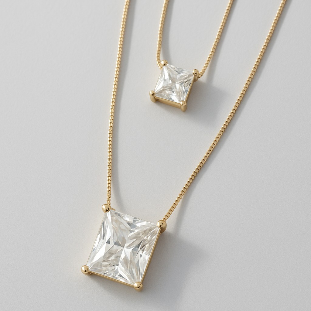 Colar Estilo Escapulário com Zircônias Retangulares