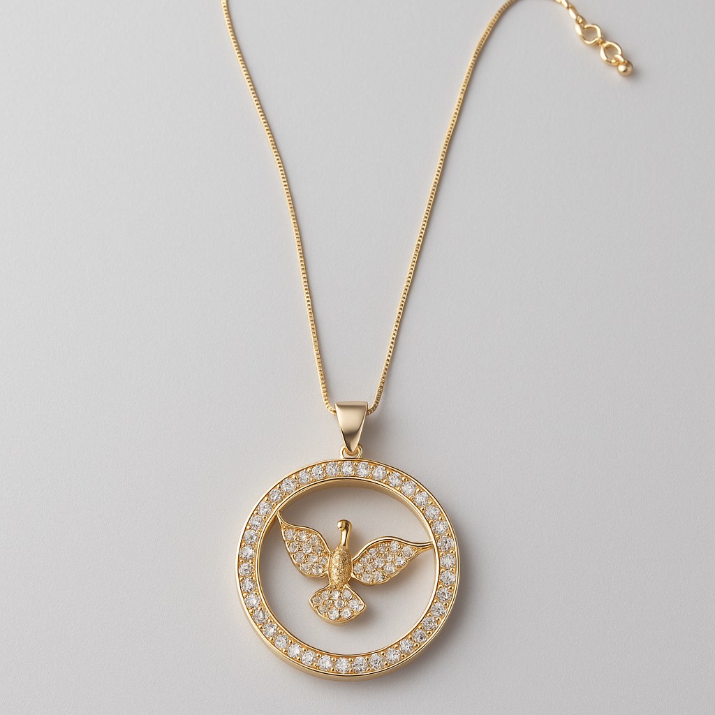 Colar com Medalha Divino Espírito Santo Cravejada