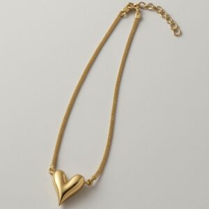 Colar Laminado com Coração Alongado Fixo