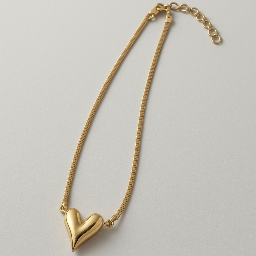 Colar Laminado com Coração Alongado Fixo