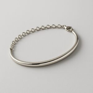 Pulseira Híbrida Bracelete e Corrente em Ródio Branco