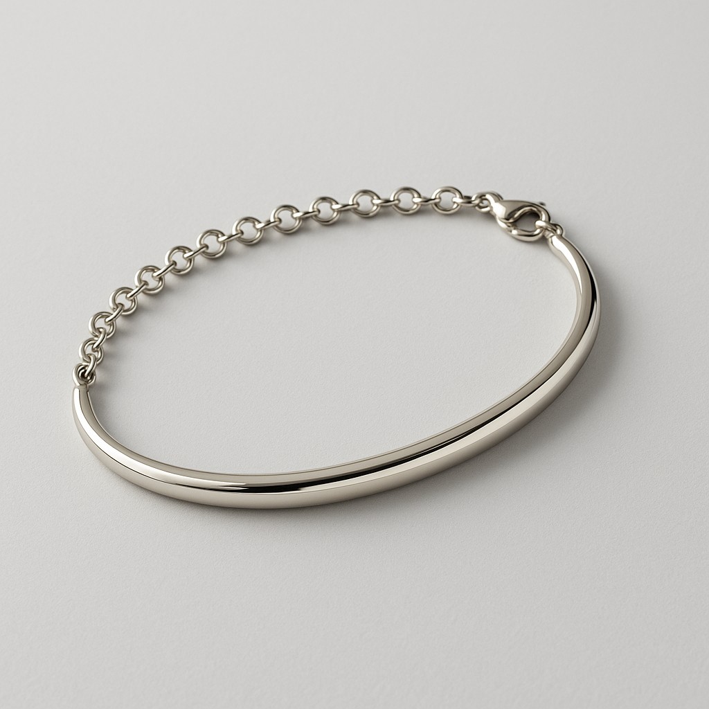 Pulseira Híbrida Bracelete e Corrente em Ródio Branco