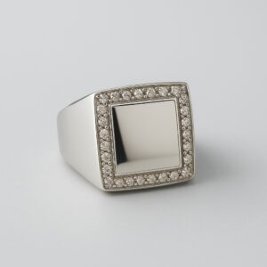 Anel Dedinho Quadrado com Microzircônias Ródio Branco