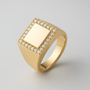 Anel Dedinho Quadrado com Microzircônias Dourado