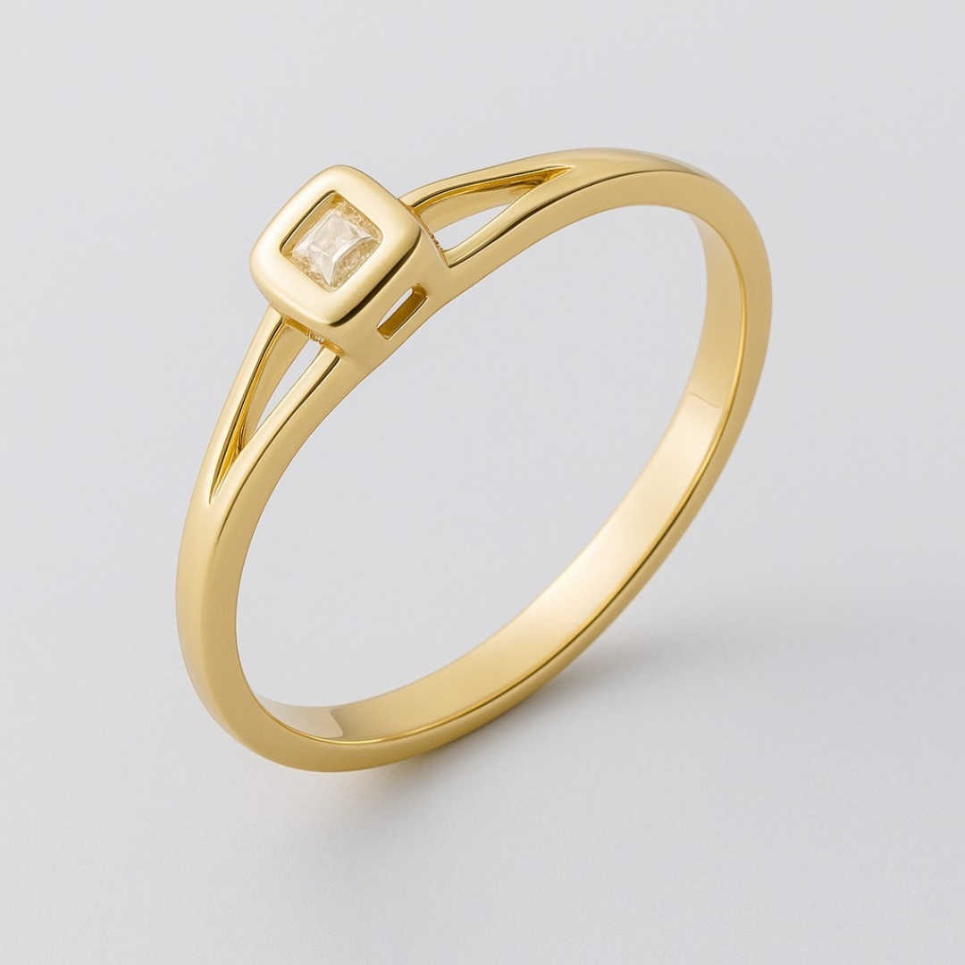 Anel Slim Duplo com Ponto de Luz Quadrado Dourado