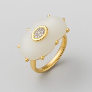 Anel Pérola Orgânica com Ponto de Luz Dourado