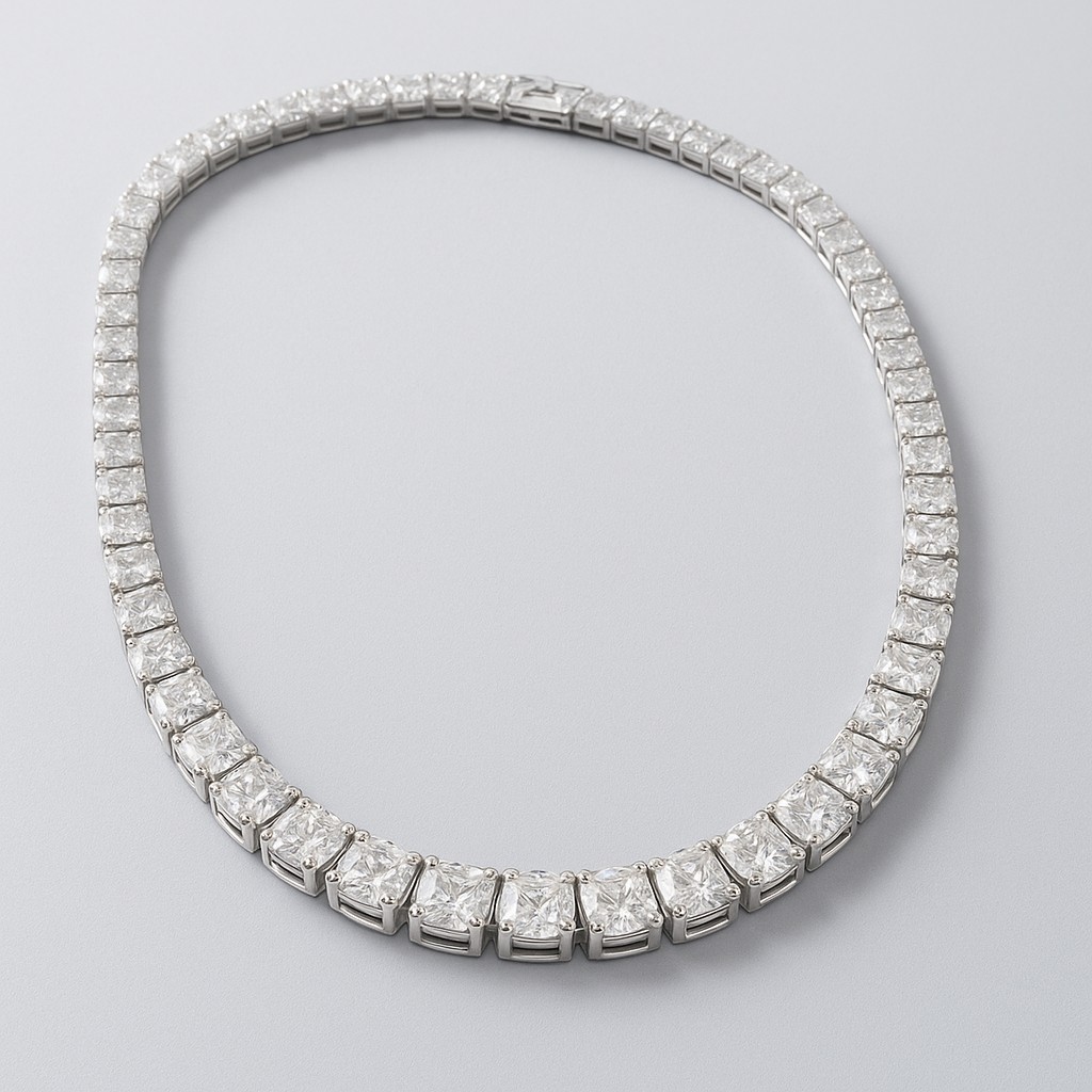 Choker riviera em ródio branco com brilho sofisticado e acabamento premium.