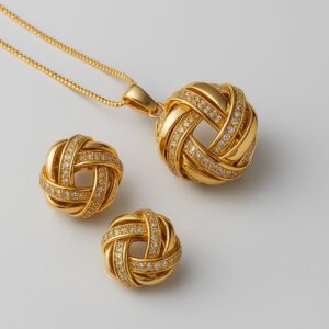 Conjunto Entrelaçado com Zircônias Dourado