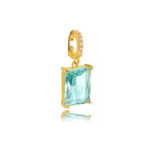 Pingente retangular M aqua marinha dourado