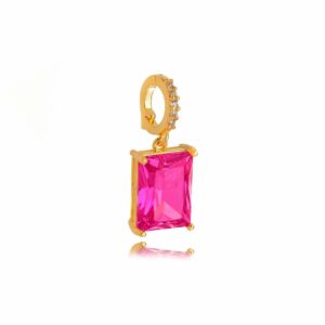Pingente retangular M pink dourado