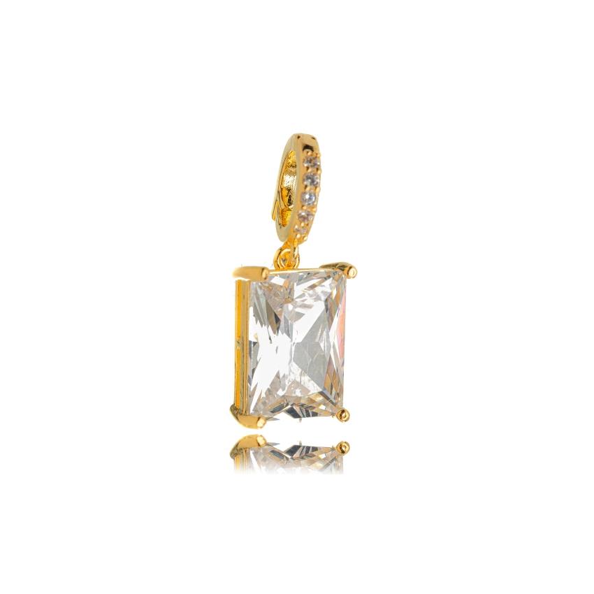 Pingente retangular G cristal dourado