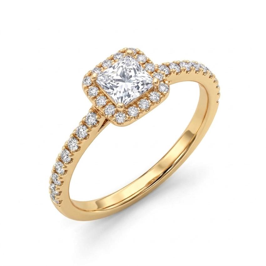 Anel pedra quadrada cristal e microzircôonias dourado