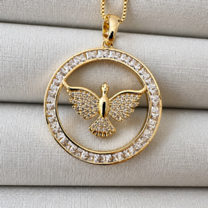 Colar com Medalha Divino Espírito Santo Cravejada Banhado a Ouro 18k