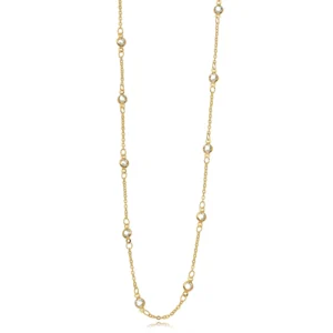 Colar Cristais Longo Banhado a Ouro 18k