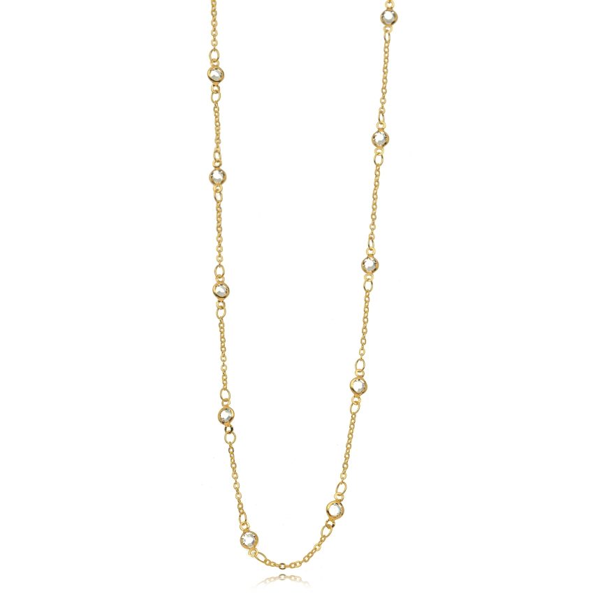 Colar Cristais Longo Banhado a Ouro 18k