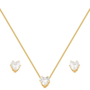 Conjunto Ponto de Luz Coração Banhado a Ouro 18k