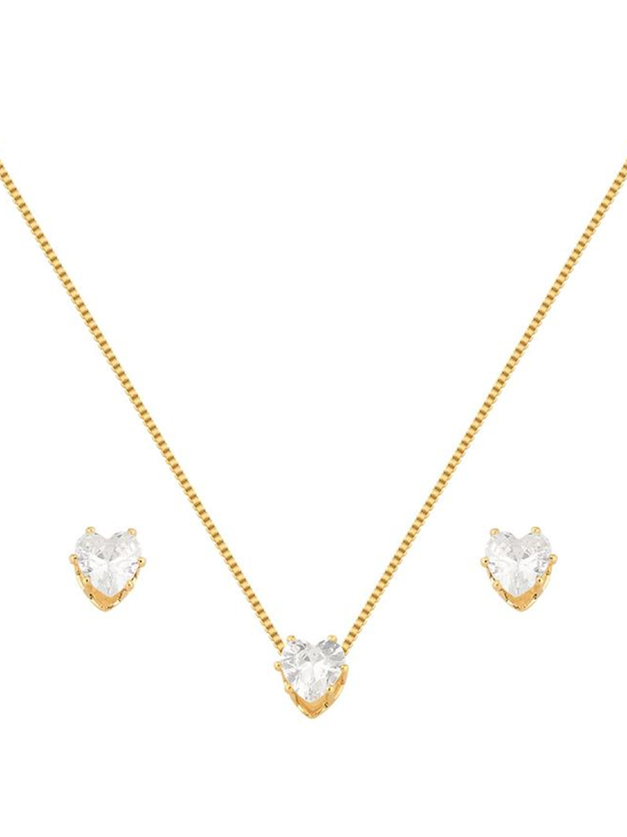 Conjunto Ponto de Luz Coração Banhado a Ouro 18k