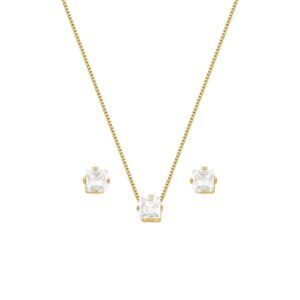 Conjunto Ponto de Luz Quadrado Banhado a Ouro 18k