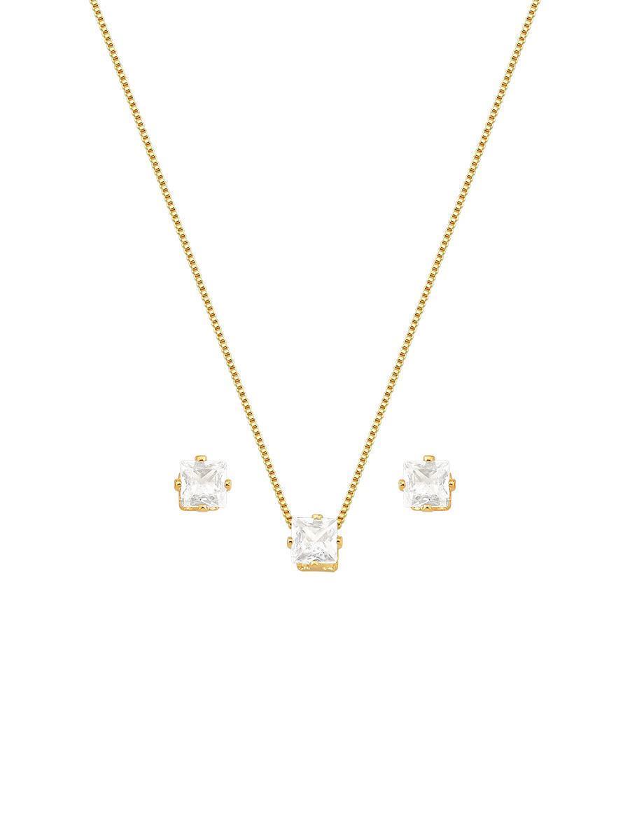 Conjunto Ponto de Luz Quadrado Banhado a Ouro 18k