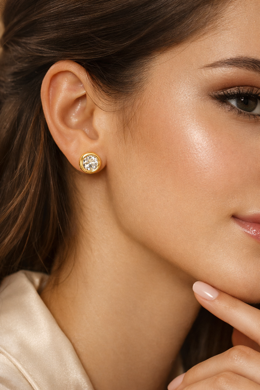 Brinco Ponto de Luz 7mm Dourado Ouro 18k