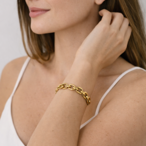 Pulseira Elos Médios Ovais Dourado 18K