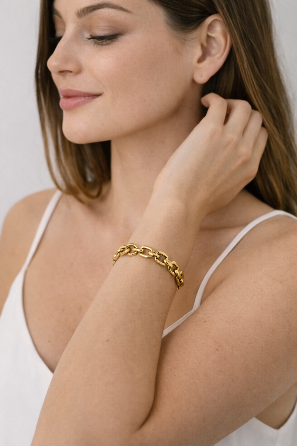 Pulseira Elos Médios Ovais Dourado 18K