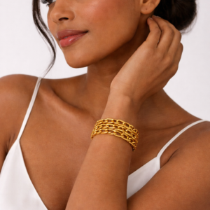 Pulseira Tripla Elos Tipo Cartier Dourado 18K