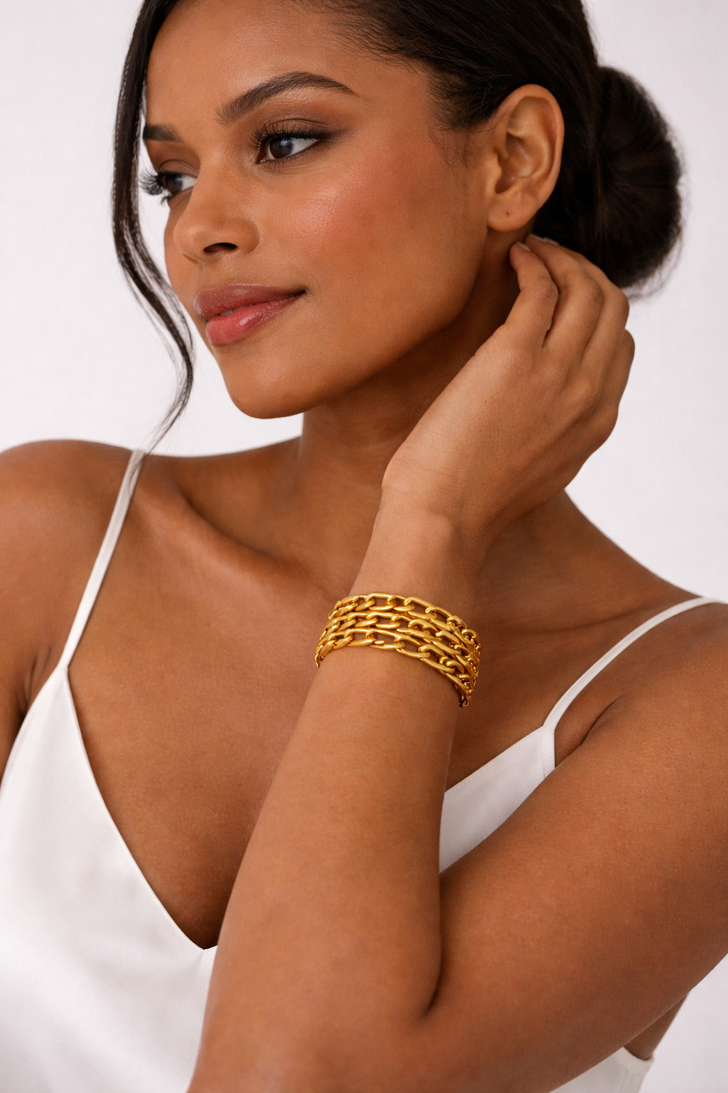 Pulseira Tripla Elos Tipo Cartier Dourado 18K