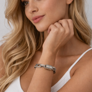 Pulseira Elos Alongados Ródio Branco