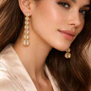 Brinco Alongado com Esferas de Olho de Gato