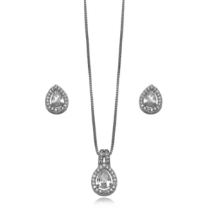 Conjunto Gota de Cristal com micro zircônias Ródio Branco