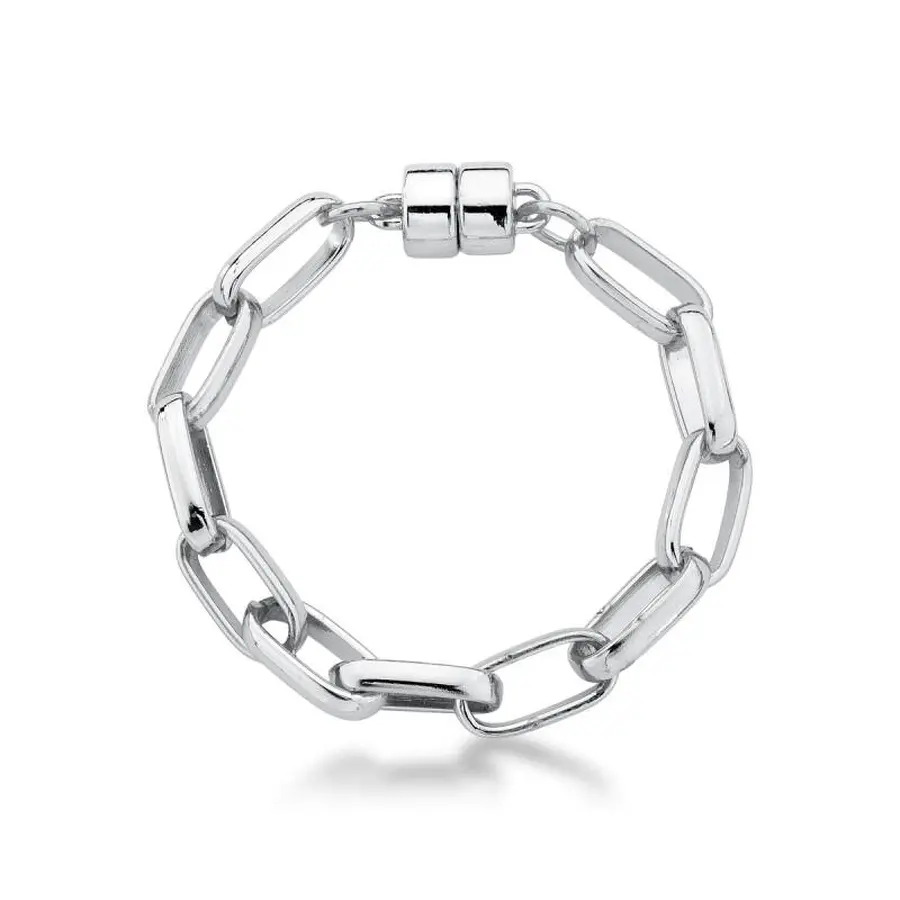 Pulseira Elos Alongados Ródio Branco