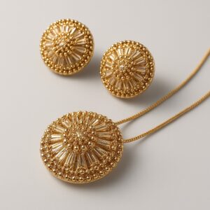 Conjunto Colar e Brinco Pizza com Baguetes e Zircônias