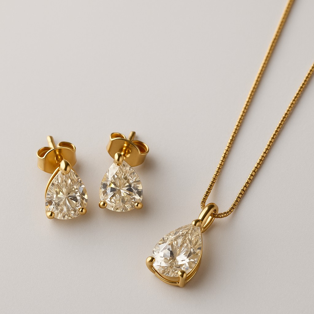 Conjunto Colar e Brinco Gota em Zircônia