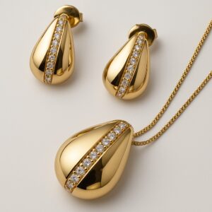 Conjunto Gota Fileira Cravejada Zircônia Dourado 18K Lámour