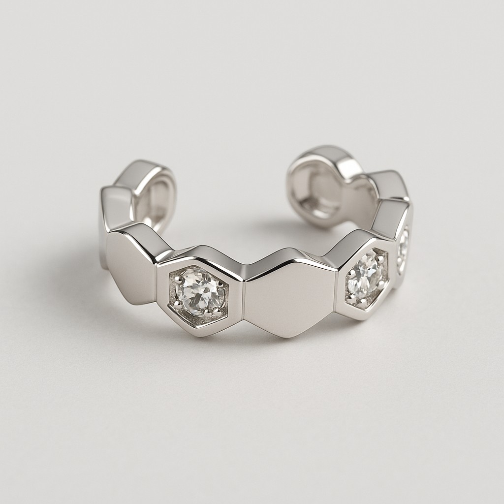 Piercing Fake Sextavado Intercalado Zircônia Ródio Branco